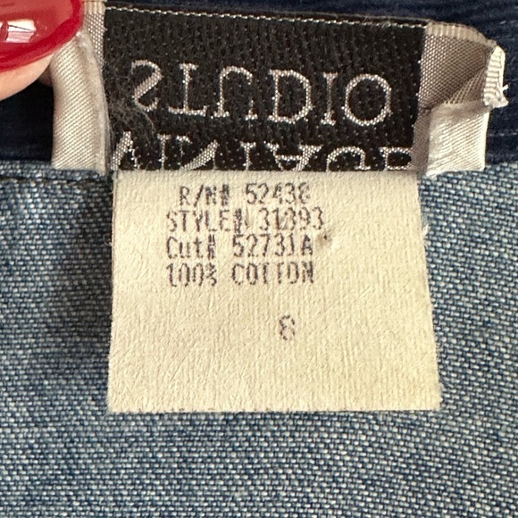 VINTAGE STUDIO 80s Denim MIDI Chore Dress Western Casual Prairie Pockets Size 8 - Picture 12 of 15